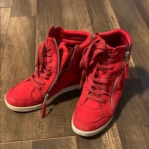 Red High-Top Wedge Women's Sneakers